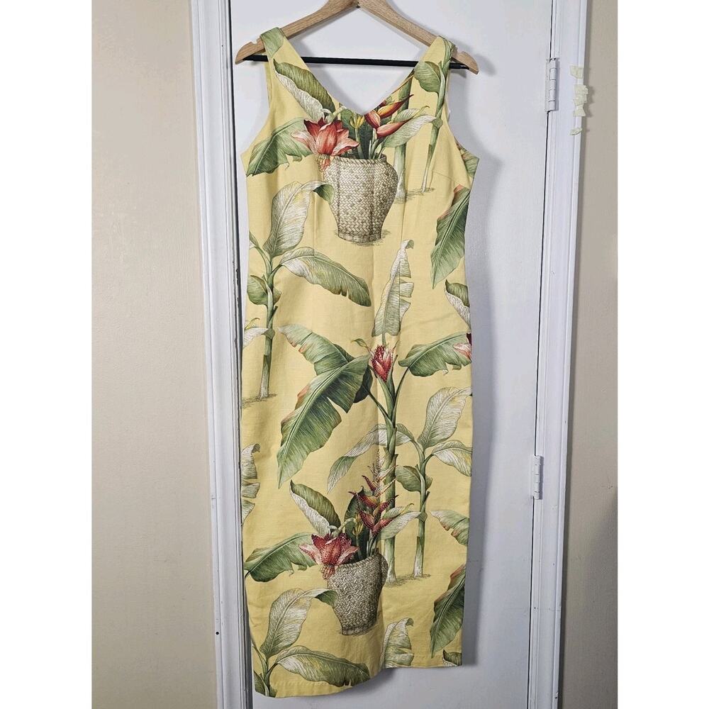 VTG 90s Beaded Cotton Sun Dress Tropical Sleeveless Sz 8 HawaiI Vacation Resort